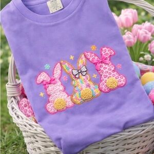 Comfort Colors Purple Tee with Pink and Orange Bunny Designs